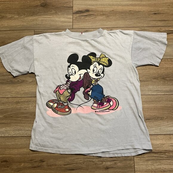 Comic Relief Tops - VTG Mickey & Minnie Graphic T Shirt Adult SMALL Gray Comic Relief Single Stitch